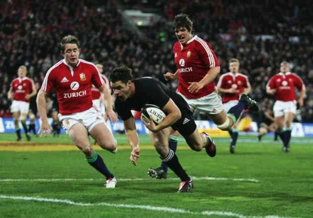 Dan Carter scoring a try against the British & Irish Lions