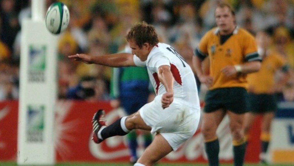 Jonny Wilkinson kicking at goal in the Rugby World Cup
